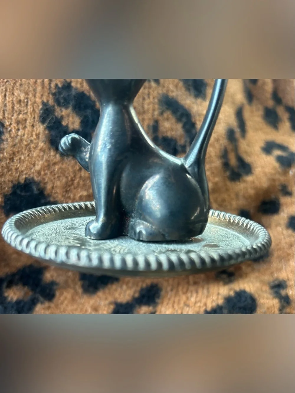 Vintage Interpur Silver Plated Cat Ring Holder Trinket Dish